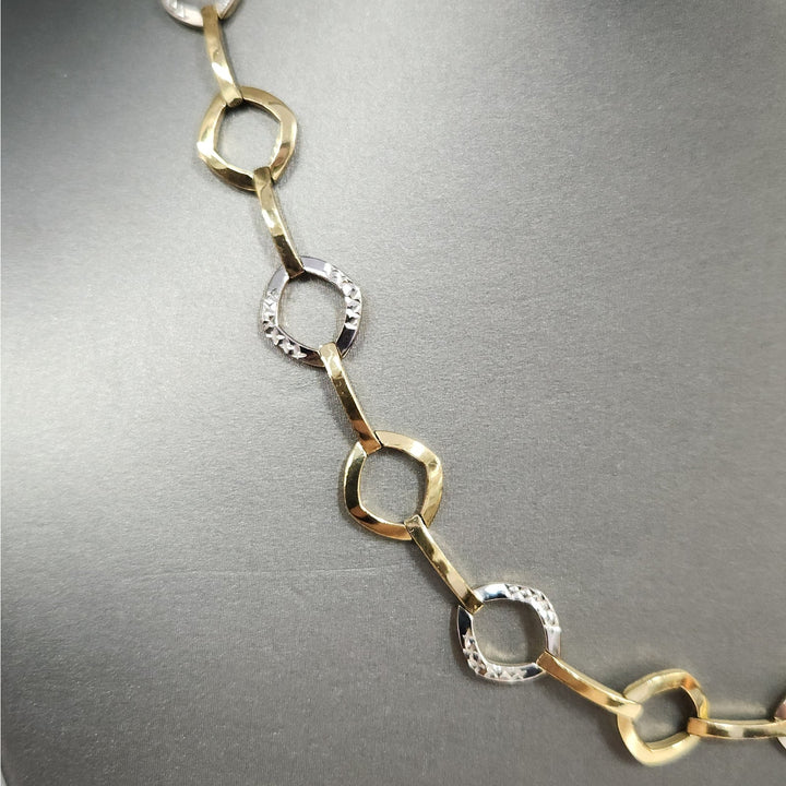 925 Sterling Silver Two Tone Gold & Silver Geometric Link Necklace 17"