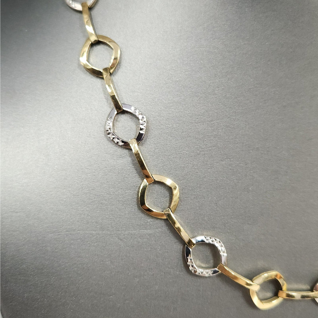 925 Sterling Silver Two Tone Gold & Silver Geometric Link Necklace 17"