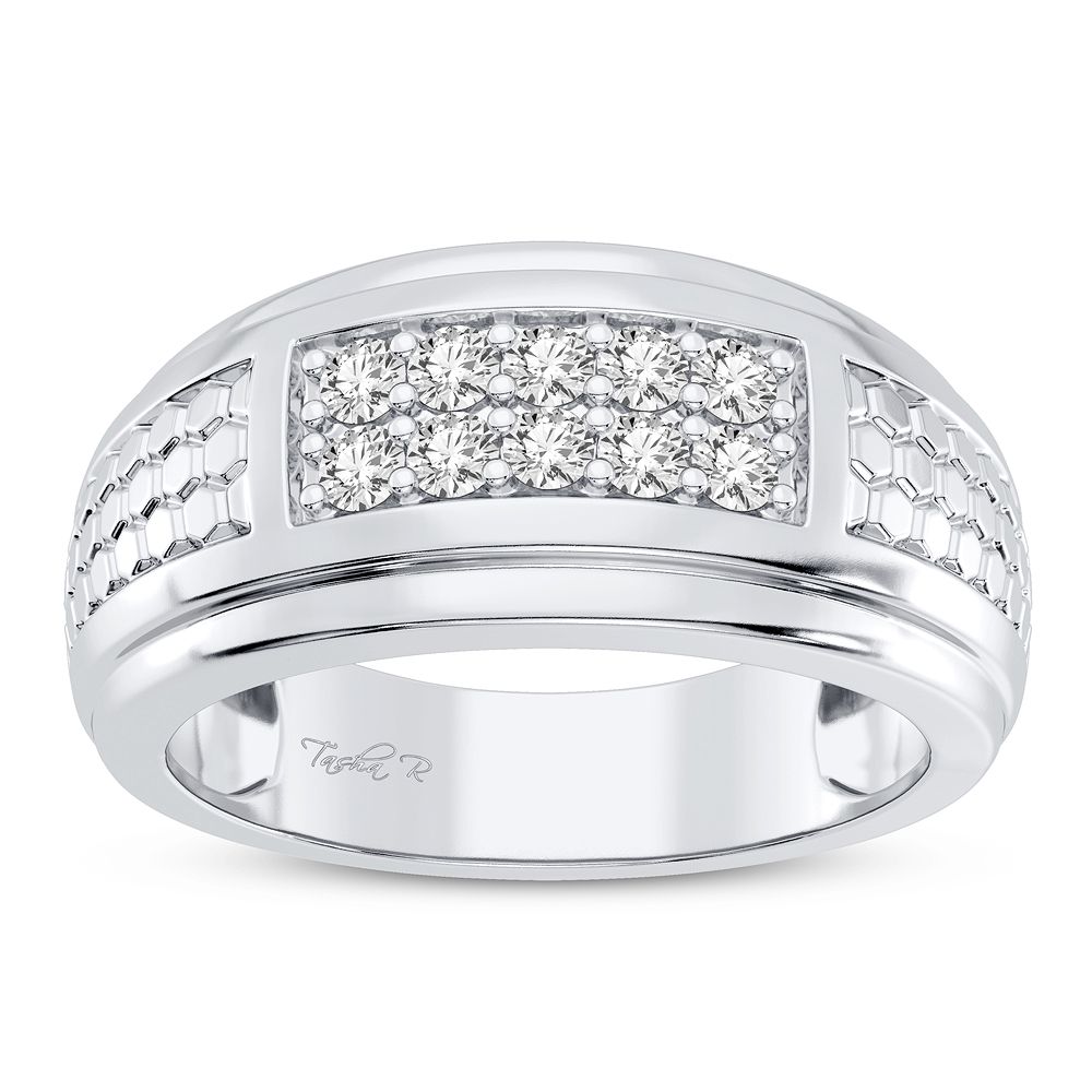Sophisticated 14K White Gold Mens Diamond Band Ring