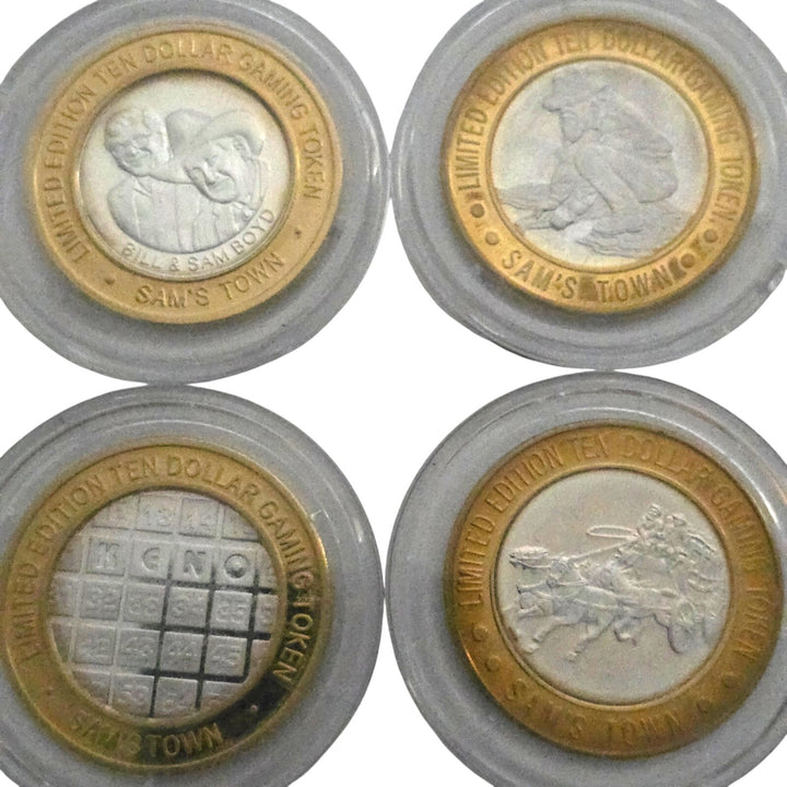 Lot of 4 Sam’s Town Las Vegas $10 Gaming Tokens .999 Silver Centers Vintage