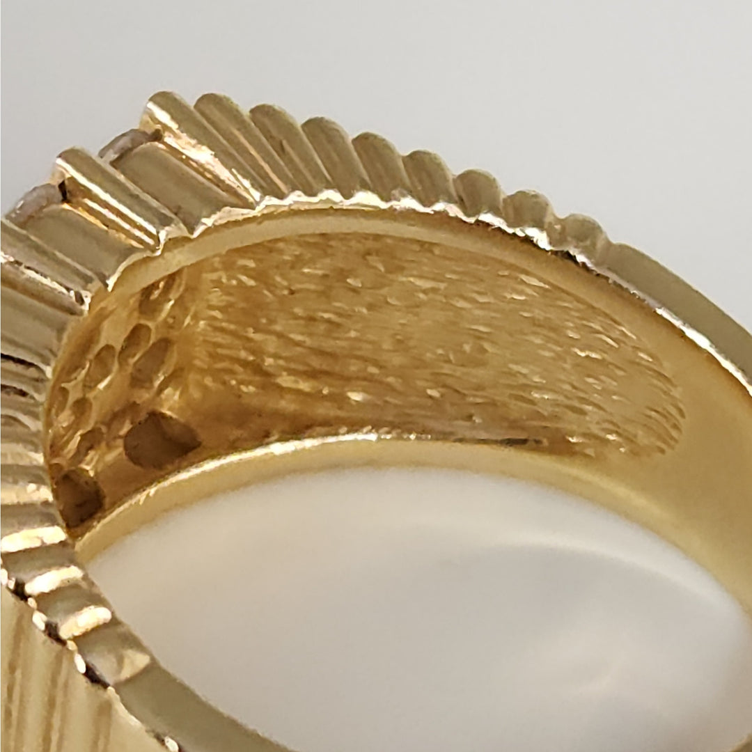 14k Yellow Gold Diamond Wide Ribbed Band Ring Multi Row Round Diamonds Ring
