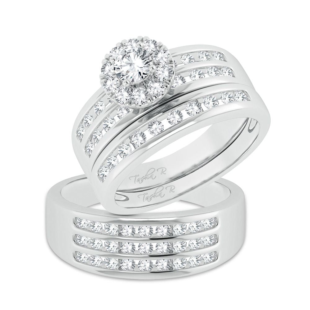 14k White Gold 1.62ct Lab Diamond Trio Wedding Ensemble