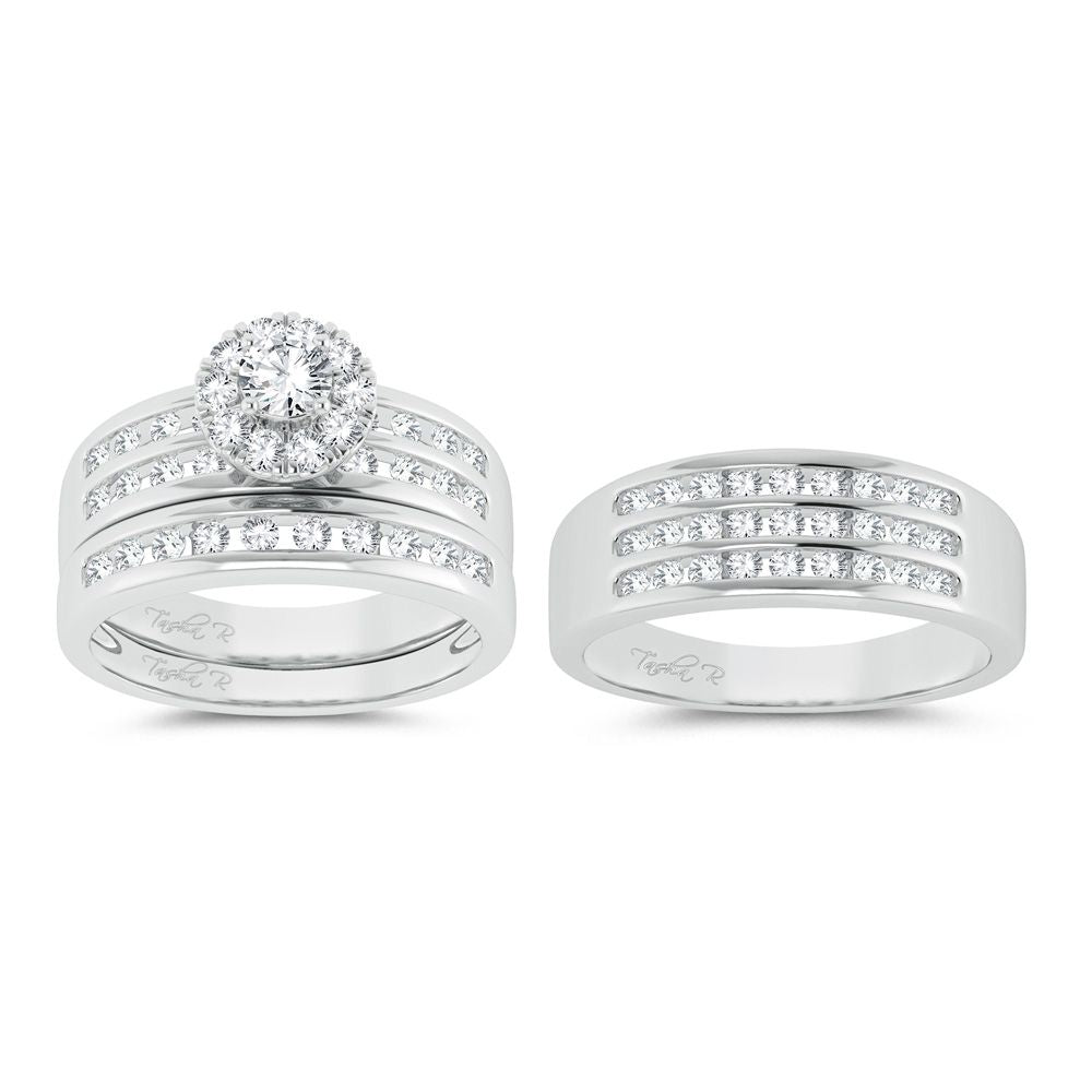 14k White Gold 1.62ct Lab Diamond Trio Wedding Ensemble