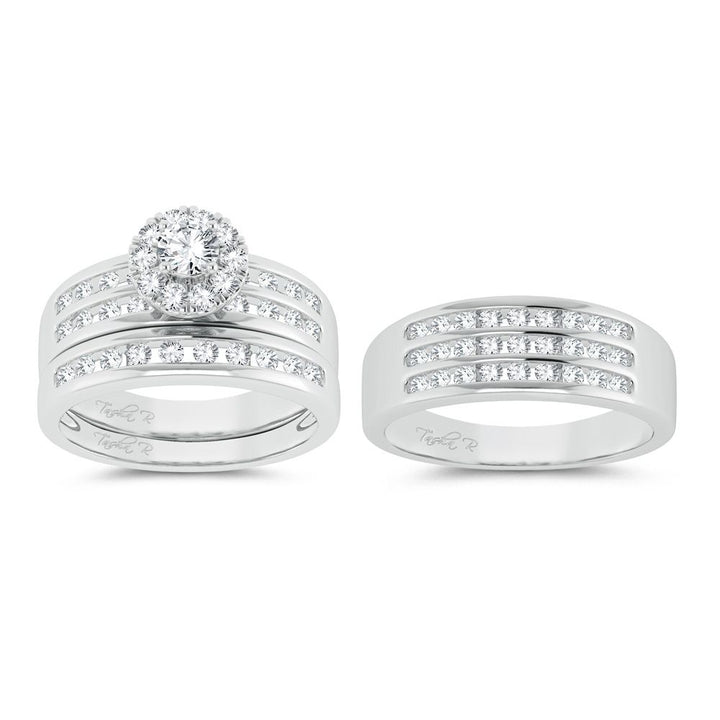 14k White Gold 1.62ct Lab Diamond Trio Wedding Ensemble