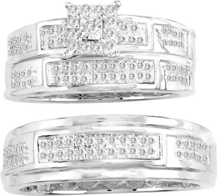14k White Gold 0.33CT Lab Diamond Womens Trio Ring Set