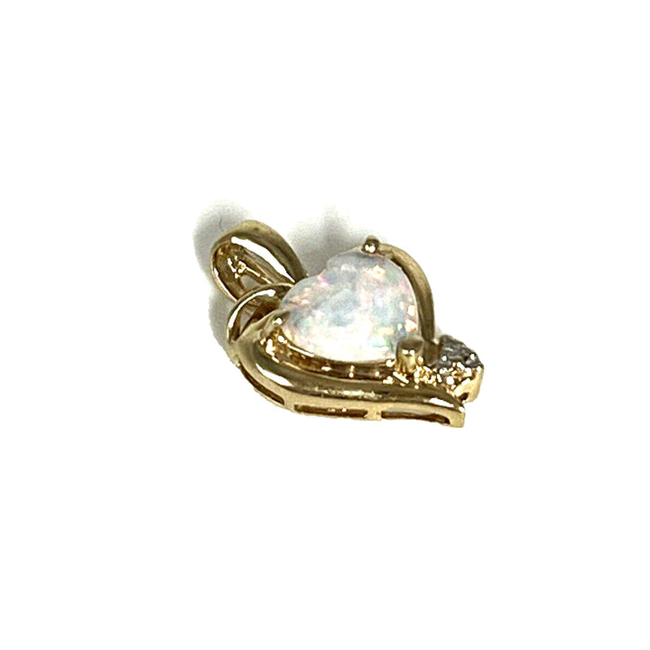 10k Yellow Gold Heart Shaped Opal And Diamond Pendant