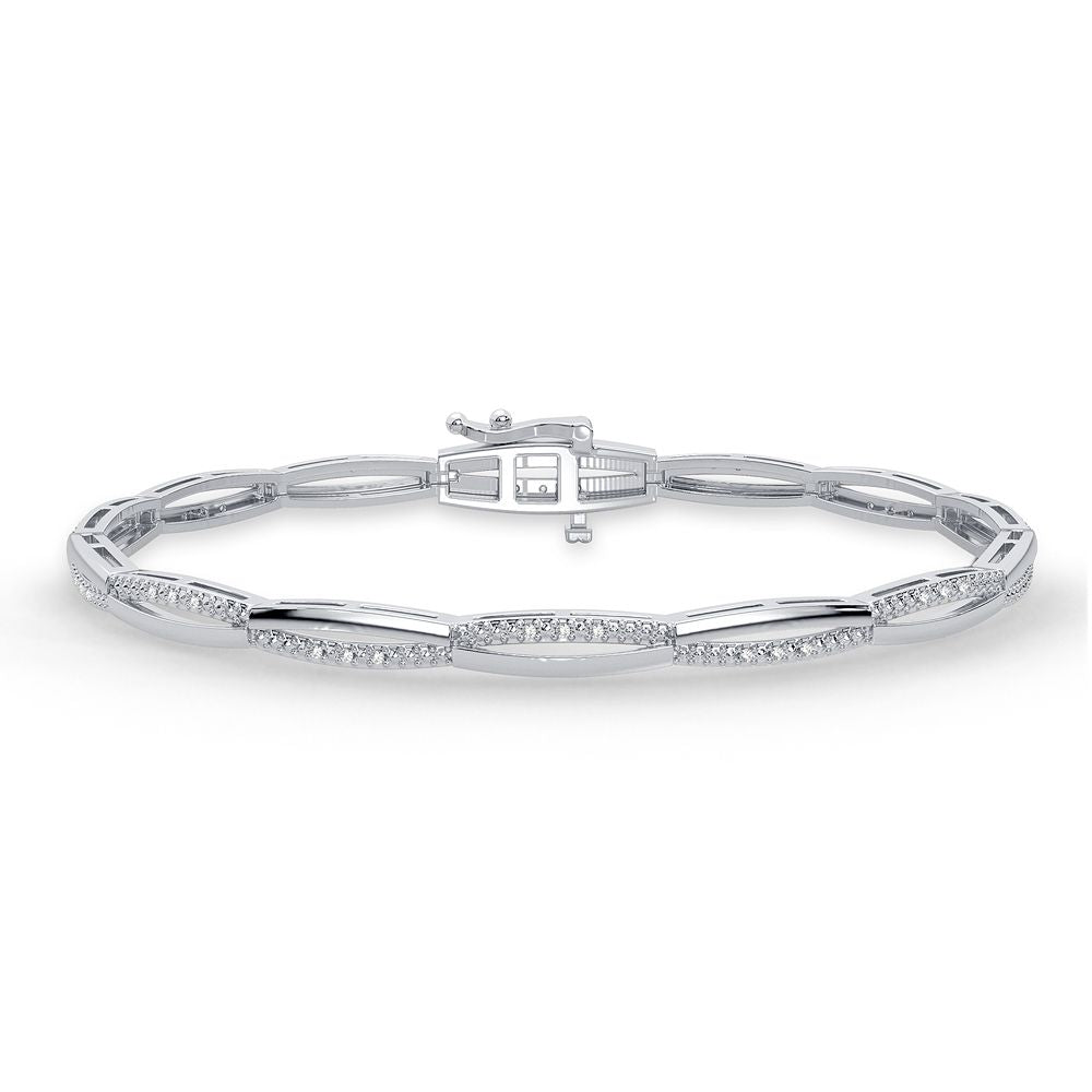10k White Gold Lab Diamond Womens Delicate Tennis Bracelet