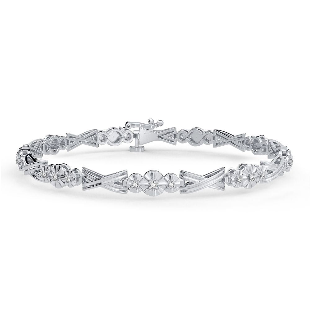 10k White Gold Lab Diamond Womens Tennis Bracelet Sparkle