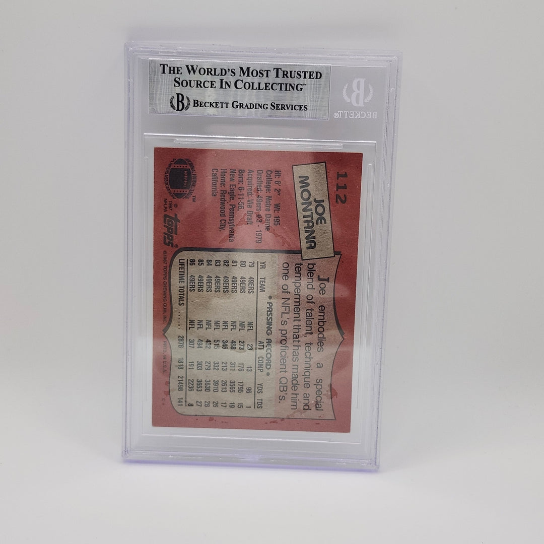 1987 Topps Joe Montana #112 Aftermarket Sticker Autograph Beckett BGS Authentic