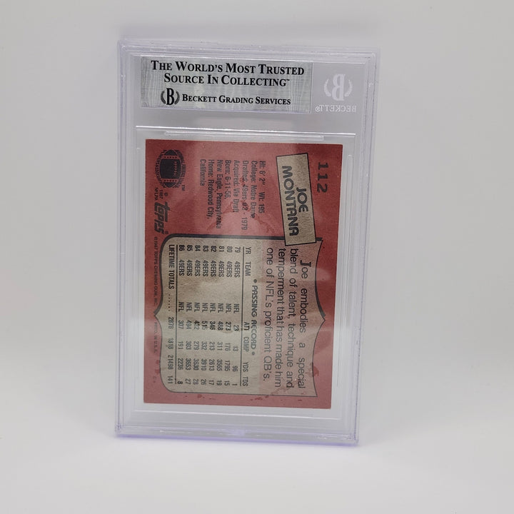 1987 Topps Joe Montana #112 Aftermarket Sticker Autograph Beckett BGS Authentic