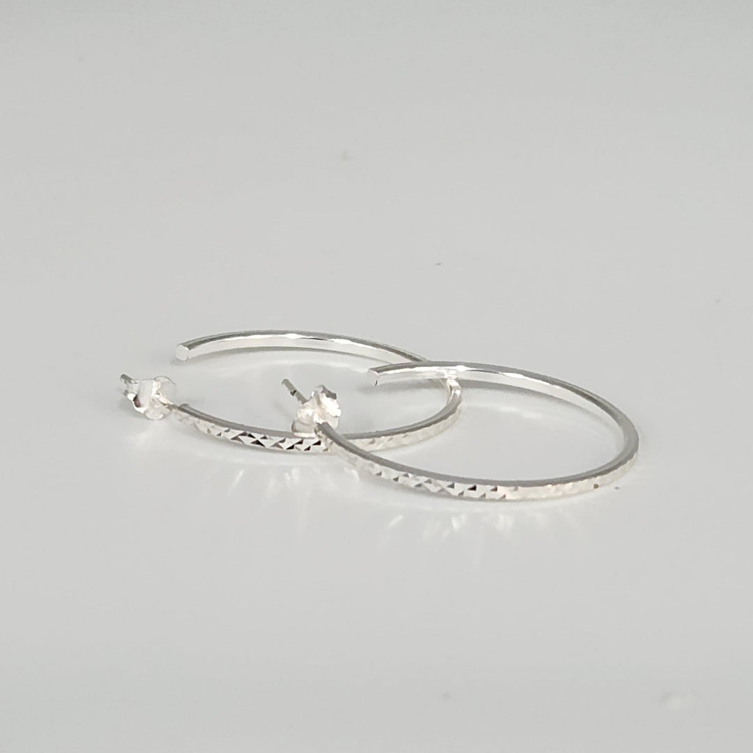 Classic Sterling Silver Diamond Cut Lightweight Hoops Earrings