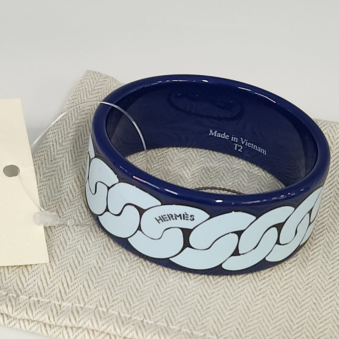 New Hermes Bangle Boquin Fln Lacquered Wood Bracelet Marine Color Size T2