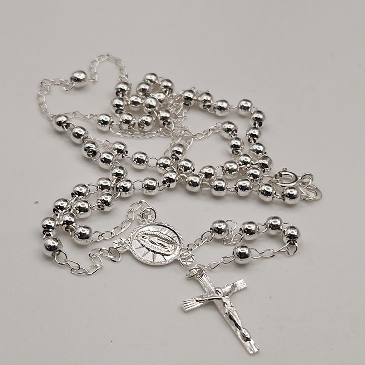Beautiful 925 Sterling Silver Rosary 4MM Necklace 24"