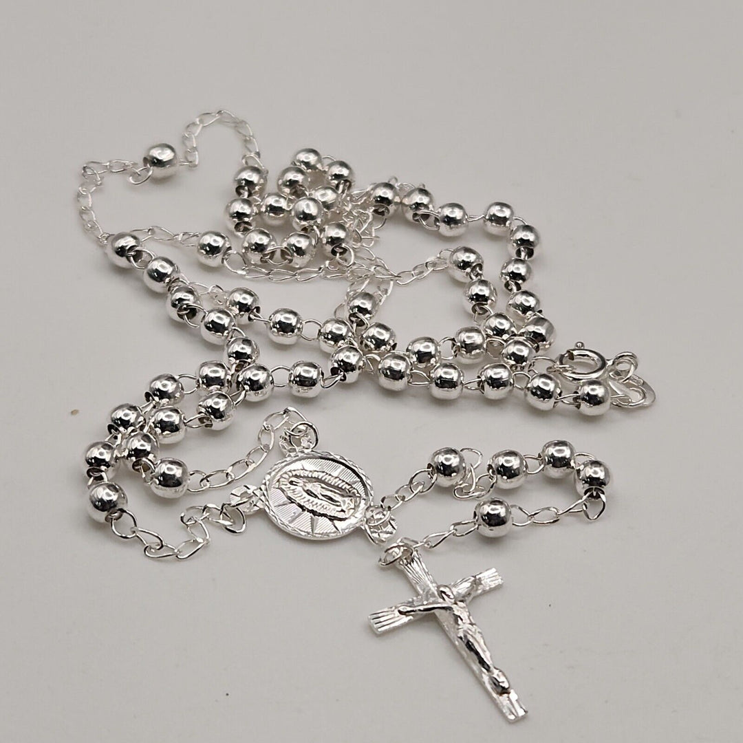 Beautiful 925 Sterling Silver Rosary 4MM Necklace 24"