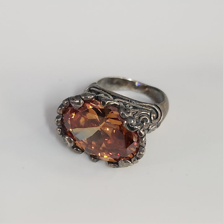 Antique Style Sterling Silver Ring Featuring A Brilliant Natural Golden Citrine