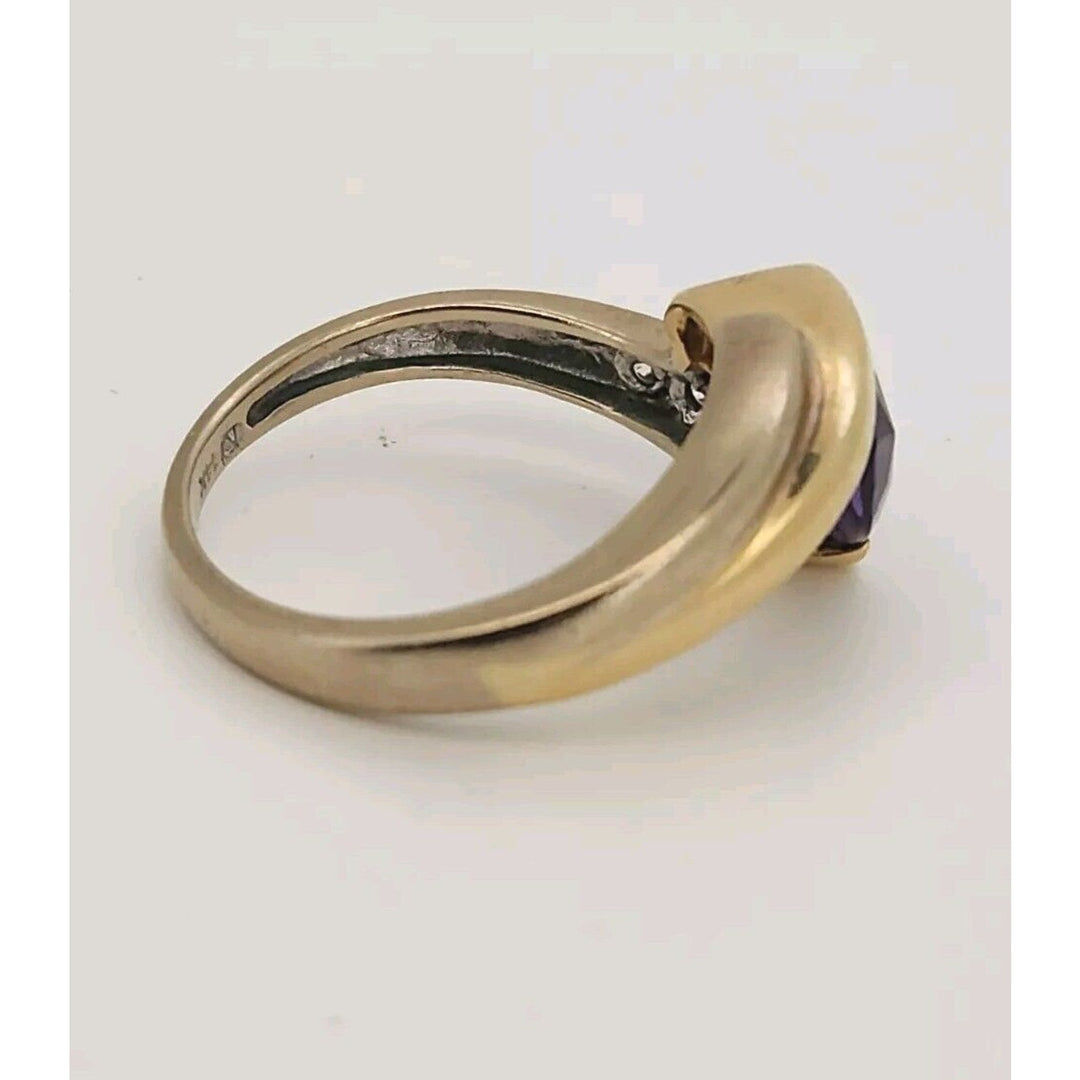 14k Yellow Gold Amethyst Diamond Ring 6.5, 4.5g