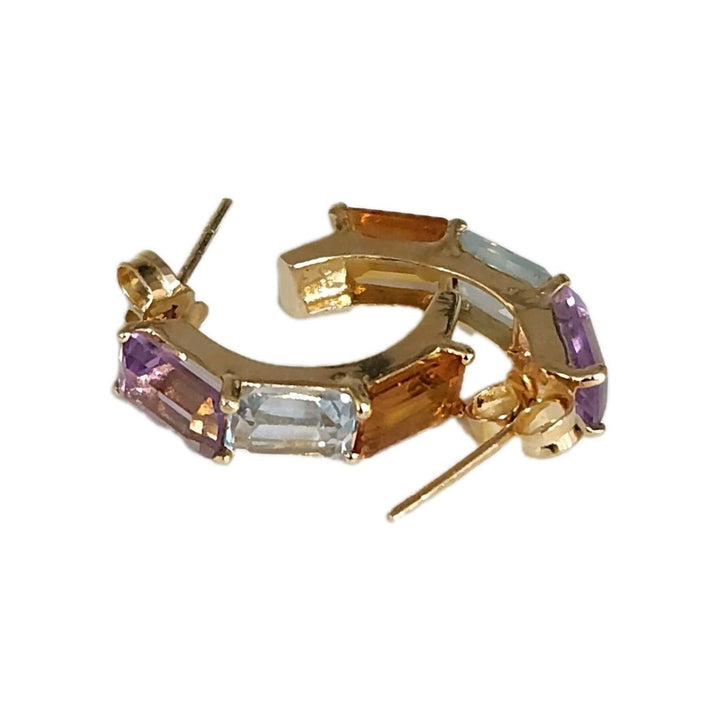 Fashion 14k Yellow Gold Natural Mix Stones Stud Earrings