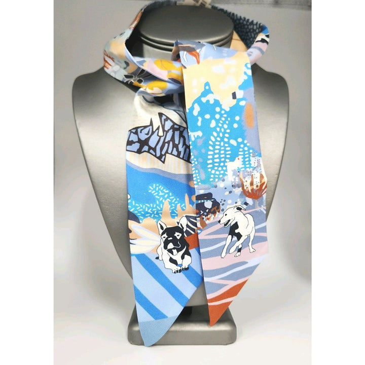 New Hermes Twilly Scarf 100% Silk EN Liberte Blue Color