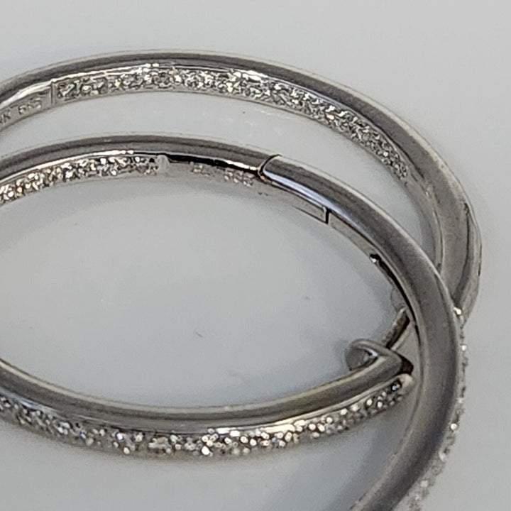 14k White Gold Elegant Double Side Diamond Hoop Earrings