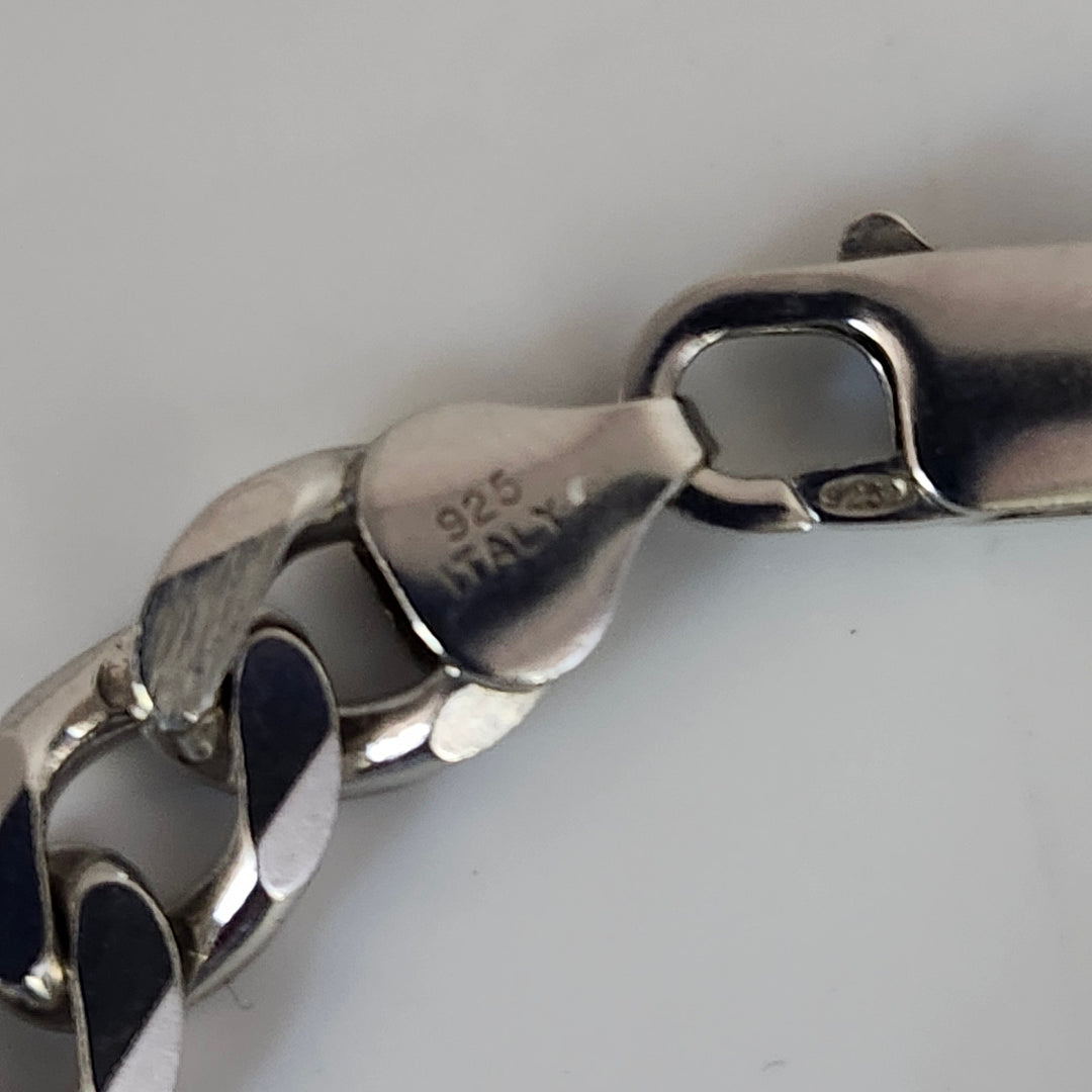 Solid 925 Sterling Silver Curb Chain Link Bracelet Italy - 8 Inches, 21.8g