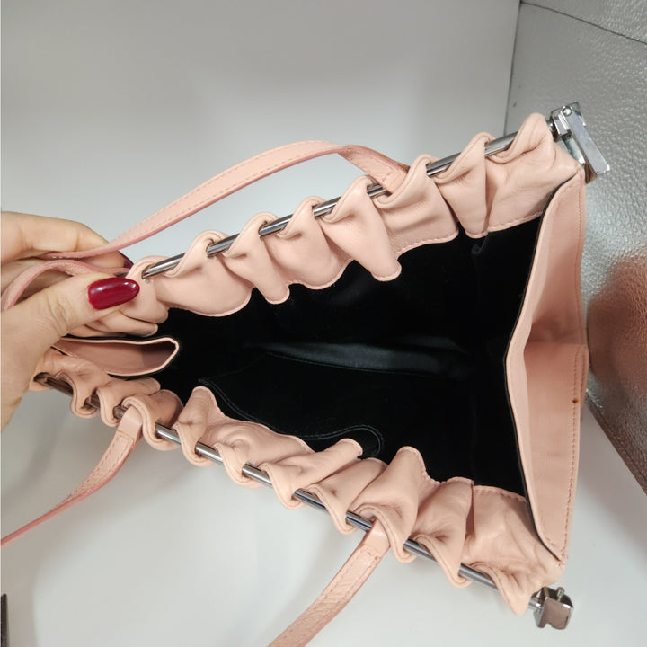 Vintage Gucci Blush Pink Leather Shoulder Bag With Drawstring Detail