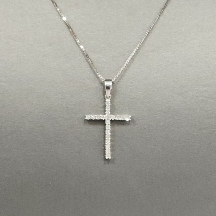 10k White Gold Diamond Cross Pendant & Necklace 18"