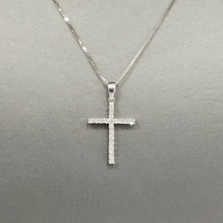 10k White Gold Diamond Cross Pendant & Necklace 18"