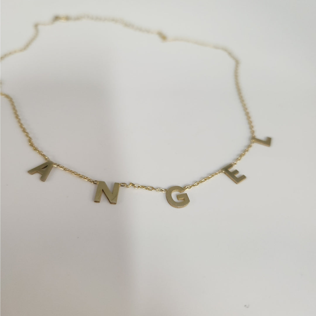 925 Sterling Silver Gold -Tone "ANGEL" Letter Charm Necklace 16"