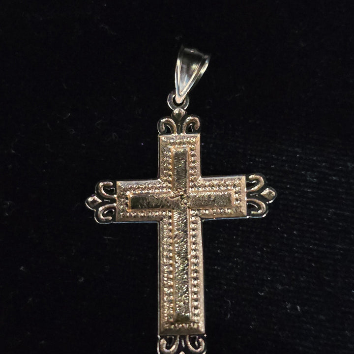 10K Two-Tone Gold Crucifix Cross Pendant INRI Jesus Charm 2.5g Religious Jewelry