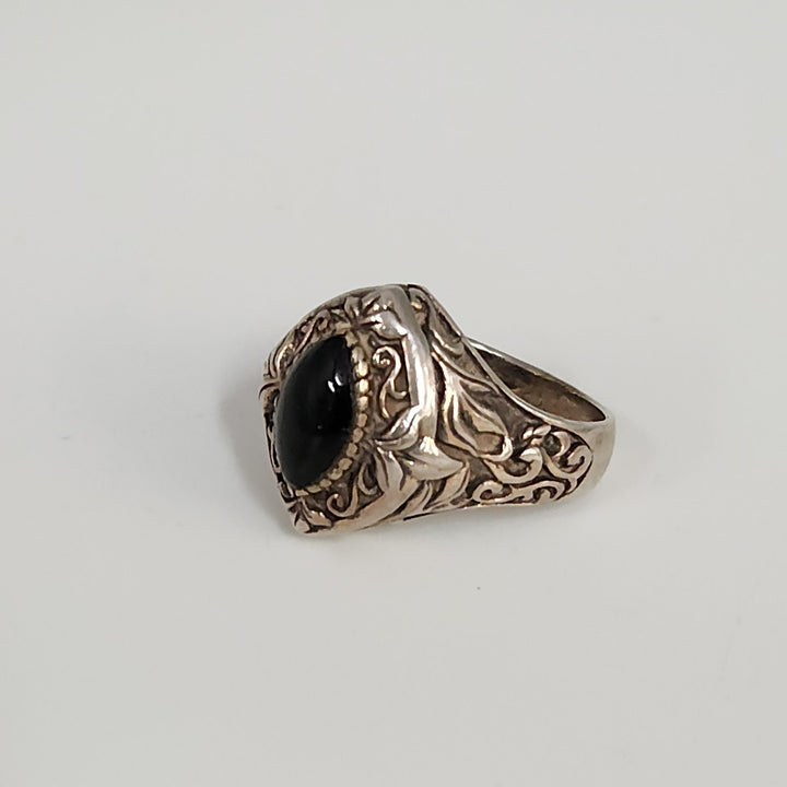 Antique 925 Sterling Silver Natural Onyx Ring Size 6.75