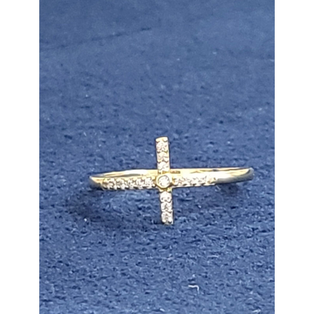 14k Gold Beaded Sideways Cross Ring