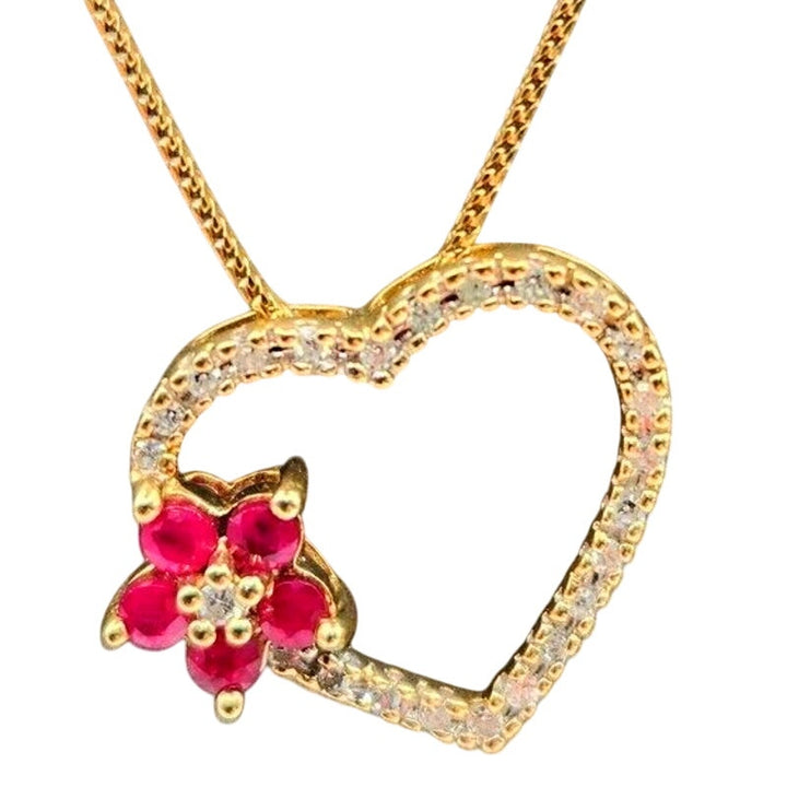 10k Yellow Gold Ruby & Diamond Pendant Necklace 18"