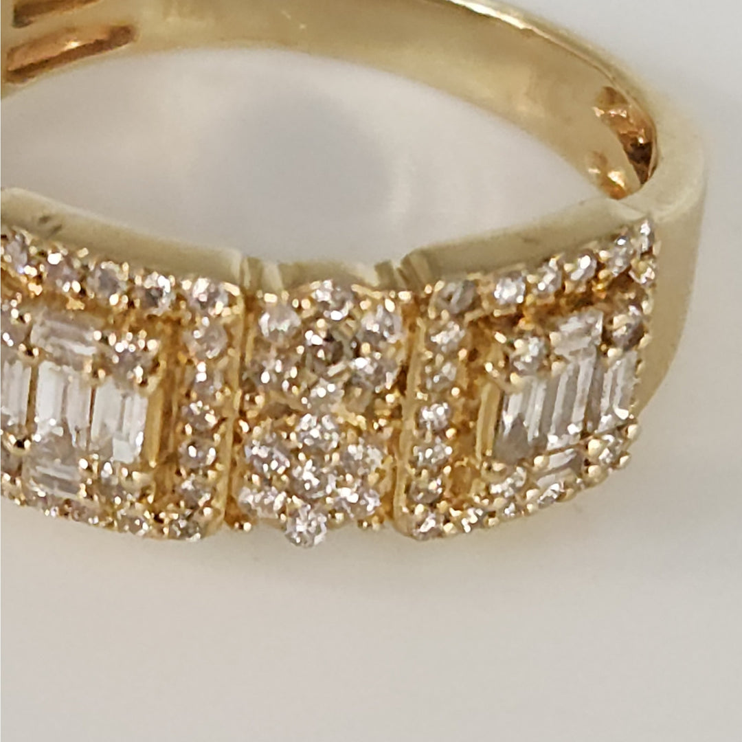 10k Yellow Gold Mult-Row Diamond Cluster Ring Baguette & Round Diamonds Size 10