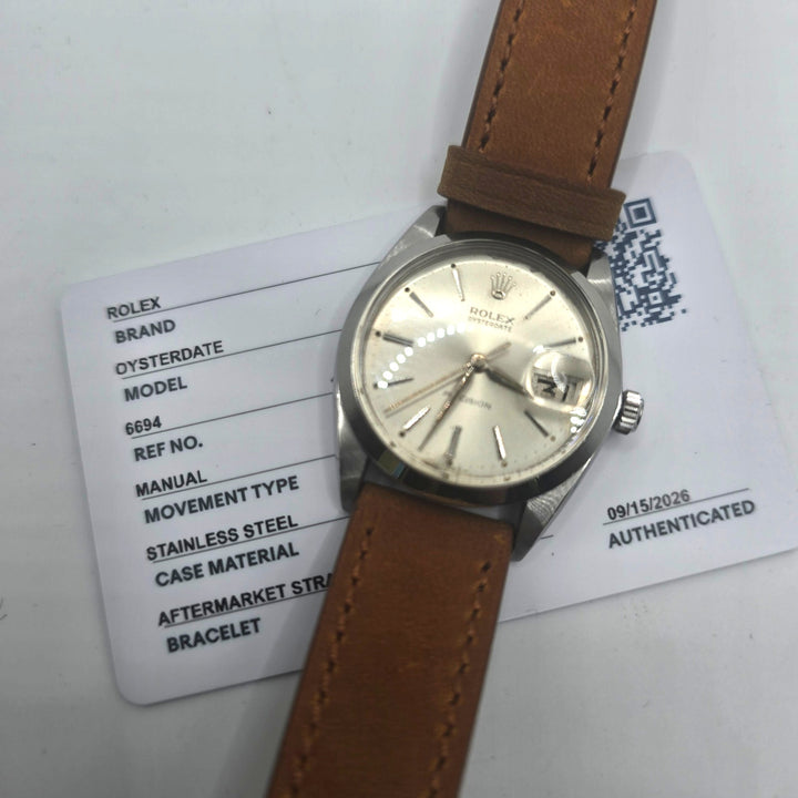 Vintage Rolex Oysterdate Precision 6694 Silver Dial Manual Wind 34mm