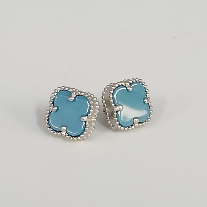 Chic Silver Turquoise Clover Motifs Stud Earrings