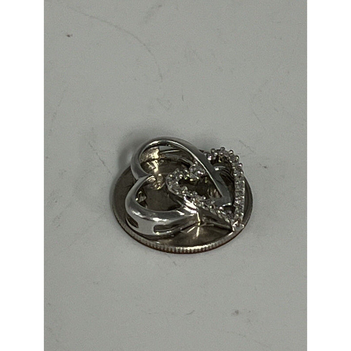 Beautiful 10k White Gold Diamond Open Heart Pendant