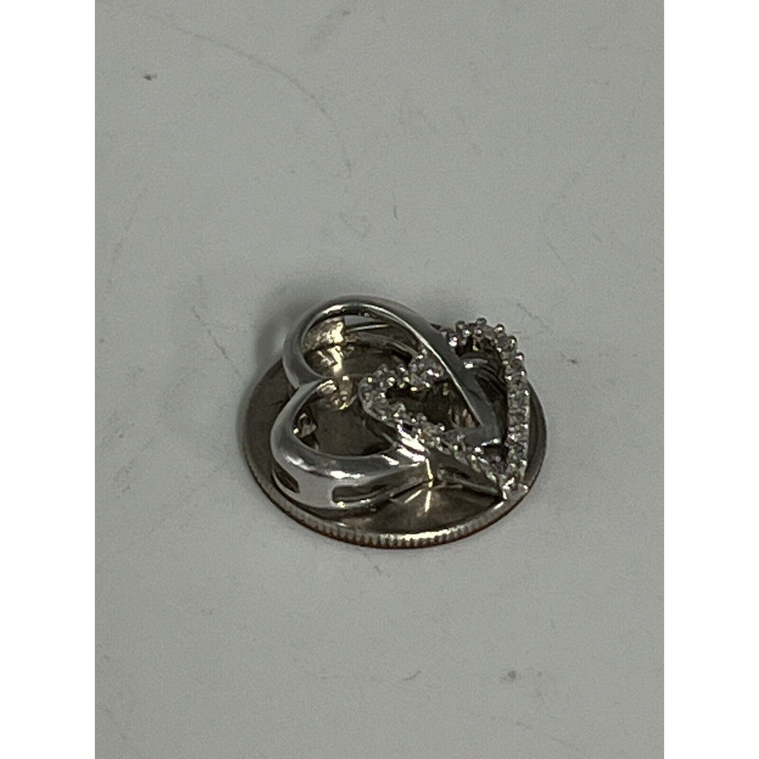 Beautiful 10k White Gold Diamond Open Heart Pendant