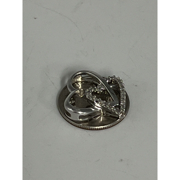 Beautiful 10k White Gold Diamond Open Heart Pendant