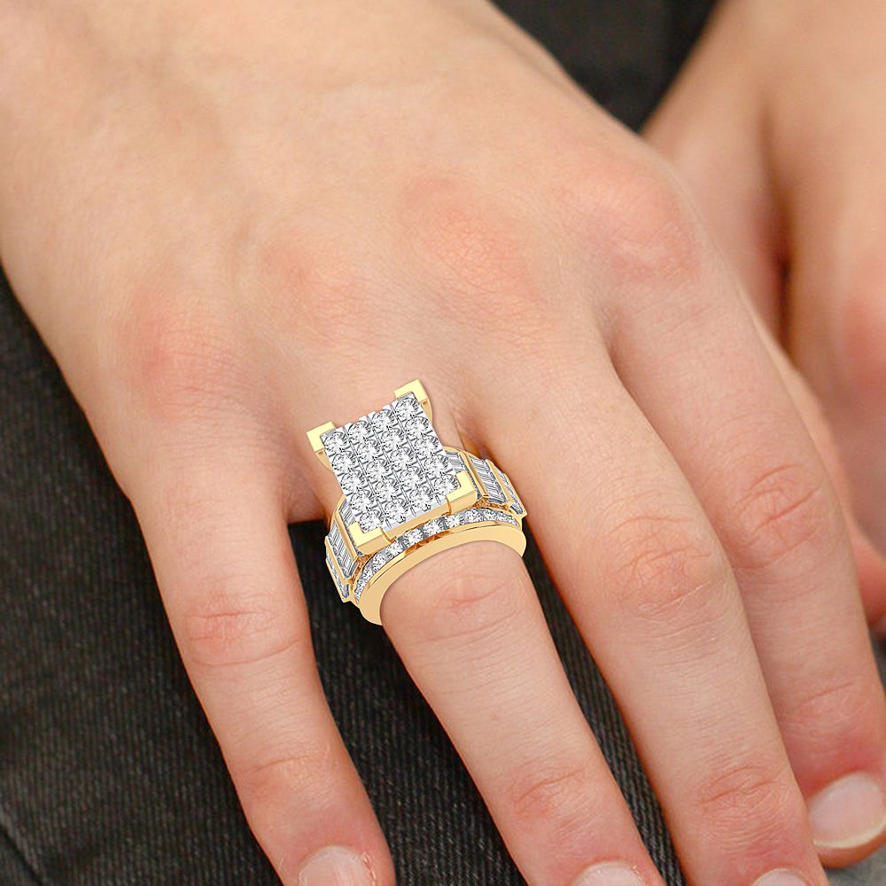 Bold 10K Yellow Gold Mens 3.90CT Lab Diamond Ring