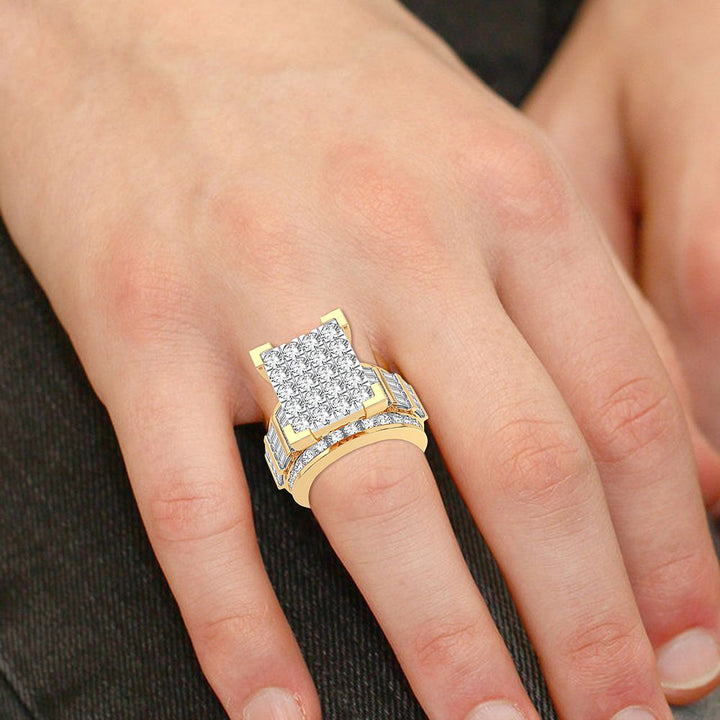 Bold 10K Yellow Gold Mens 3.90CT Lab Diamond Ring