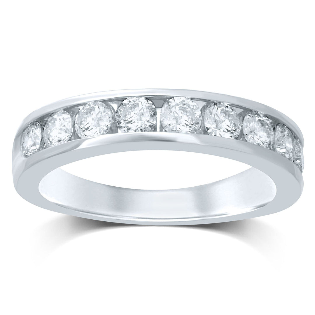 Sparkling 14K White Gold 9-Stone Diamond Ladies Band