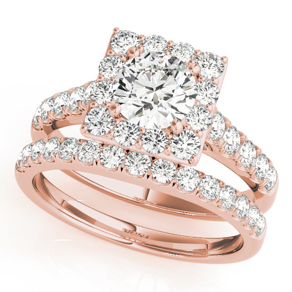 18K Rose Gold 1 3/4 ct tw Halo Diamond Engagement Ring