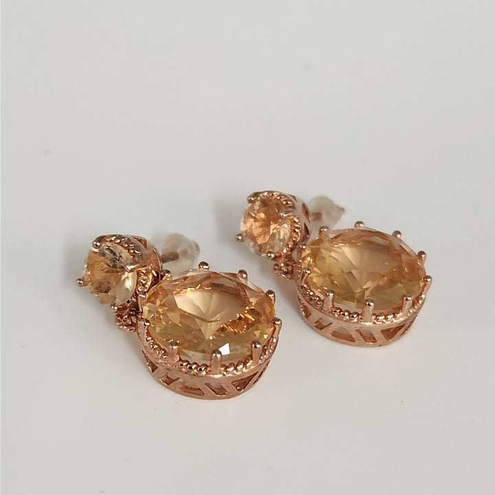 925 Sterling Silver Golden Champagne Crystal Drop Dangle Earrings
