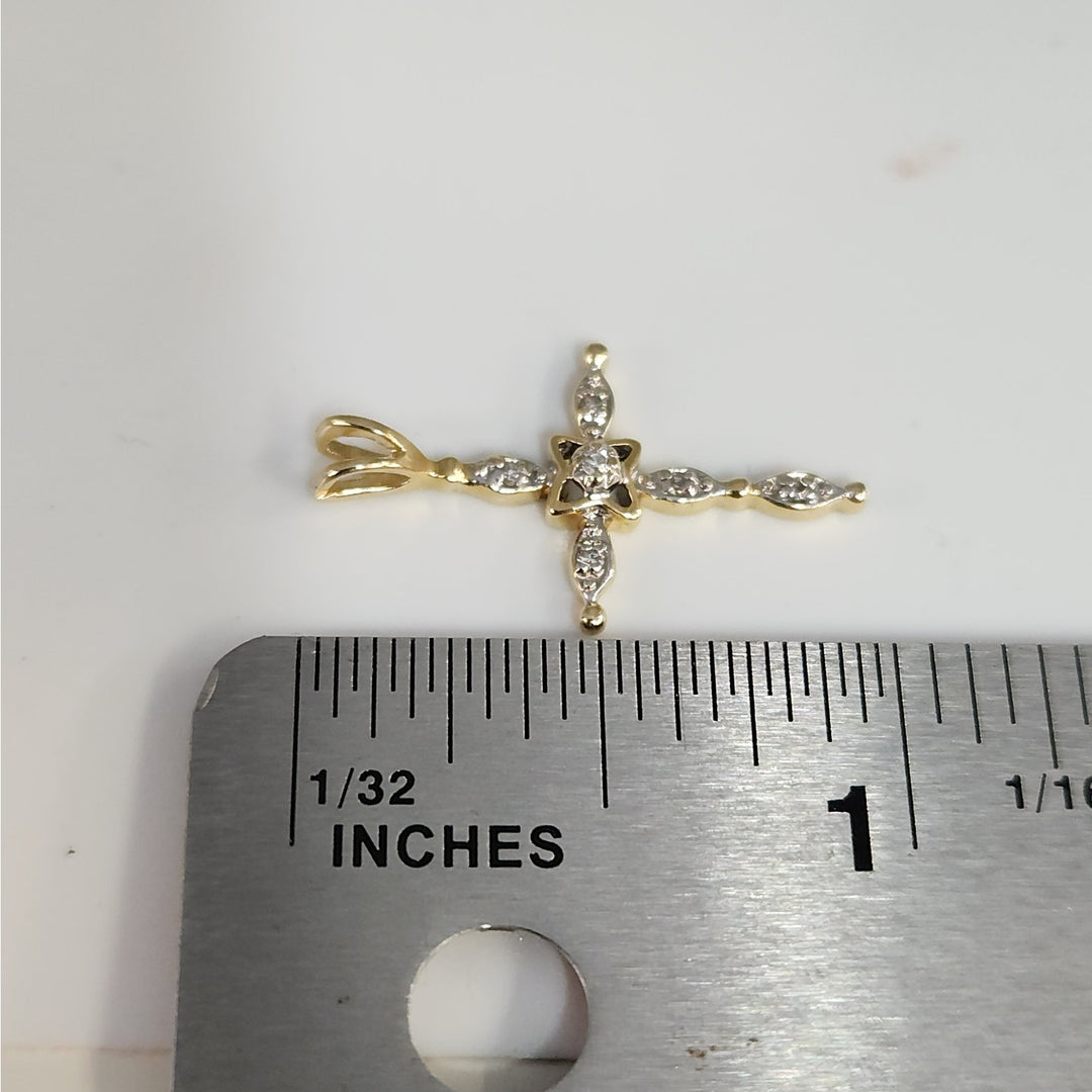 14k Yellow Gold Diamond Cross Pendant Religious Fine Jewelry
