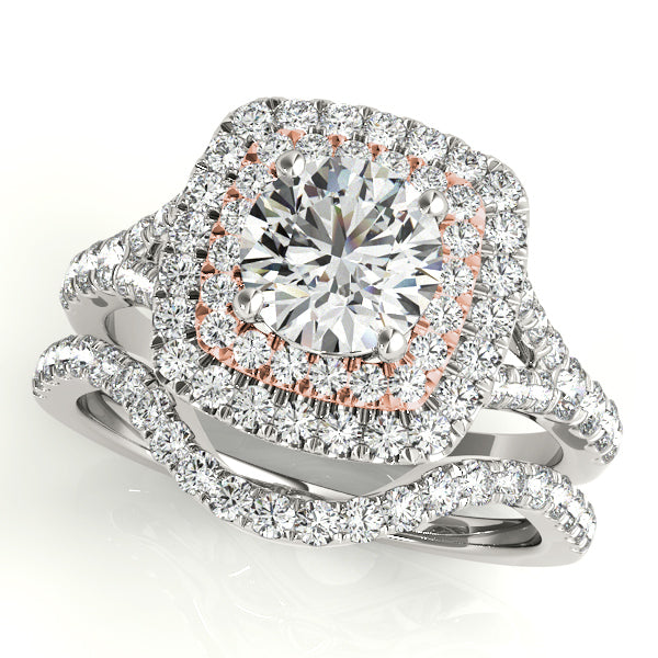 18K Rose Gold 1 1/2 ct tw Halo Diamond Engagement Ring