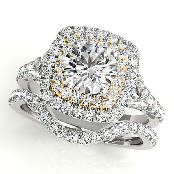14K Yellow Gold 1 1/2 ct tw Halo Diamond Engagement Ring