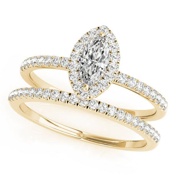 14K Yellow Gold Marquise Diamond Halo Ring