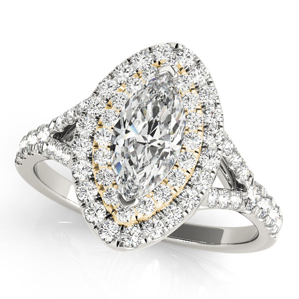 14K Yellow Gold Marquise Diamond Halo Ring