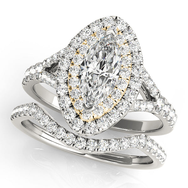 14K Yellow Gold Marquise Diamond Halo Ring