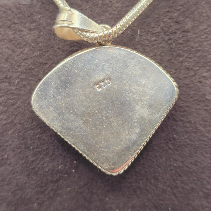 925 Sterling Silver Snake Chain & Pendant 18" 21g Blue Stone